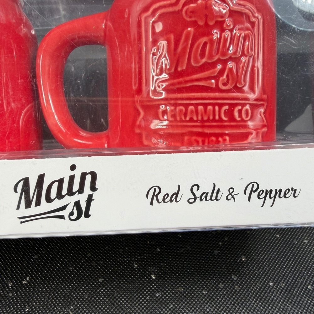 American Atelier Main St Ceramic Co Red Mason Jar Mug Salt and Pepper Shaker Set - Picture 9 of 11